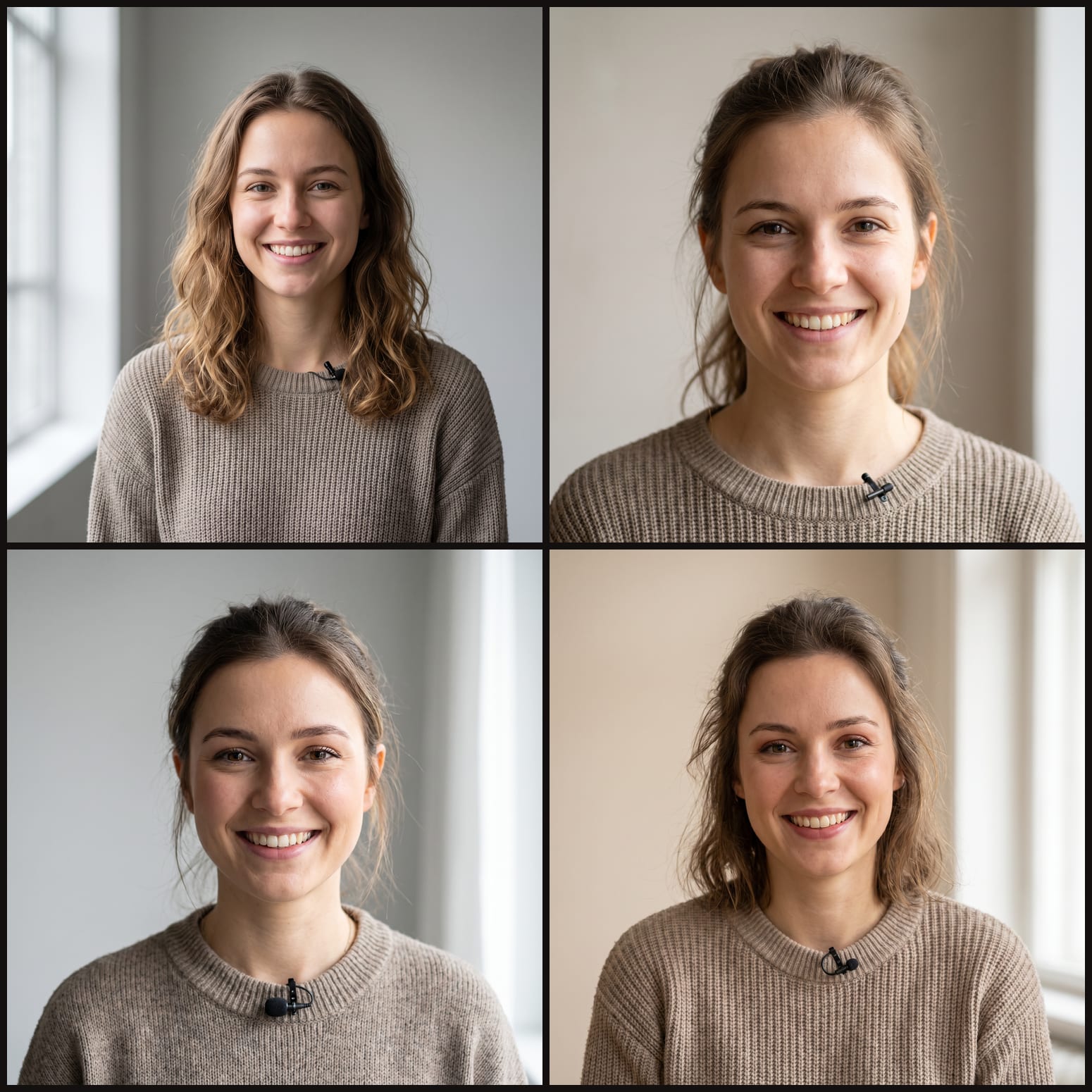 The same prompt, four times - four different faces. That is drift.